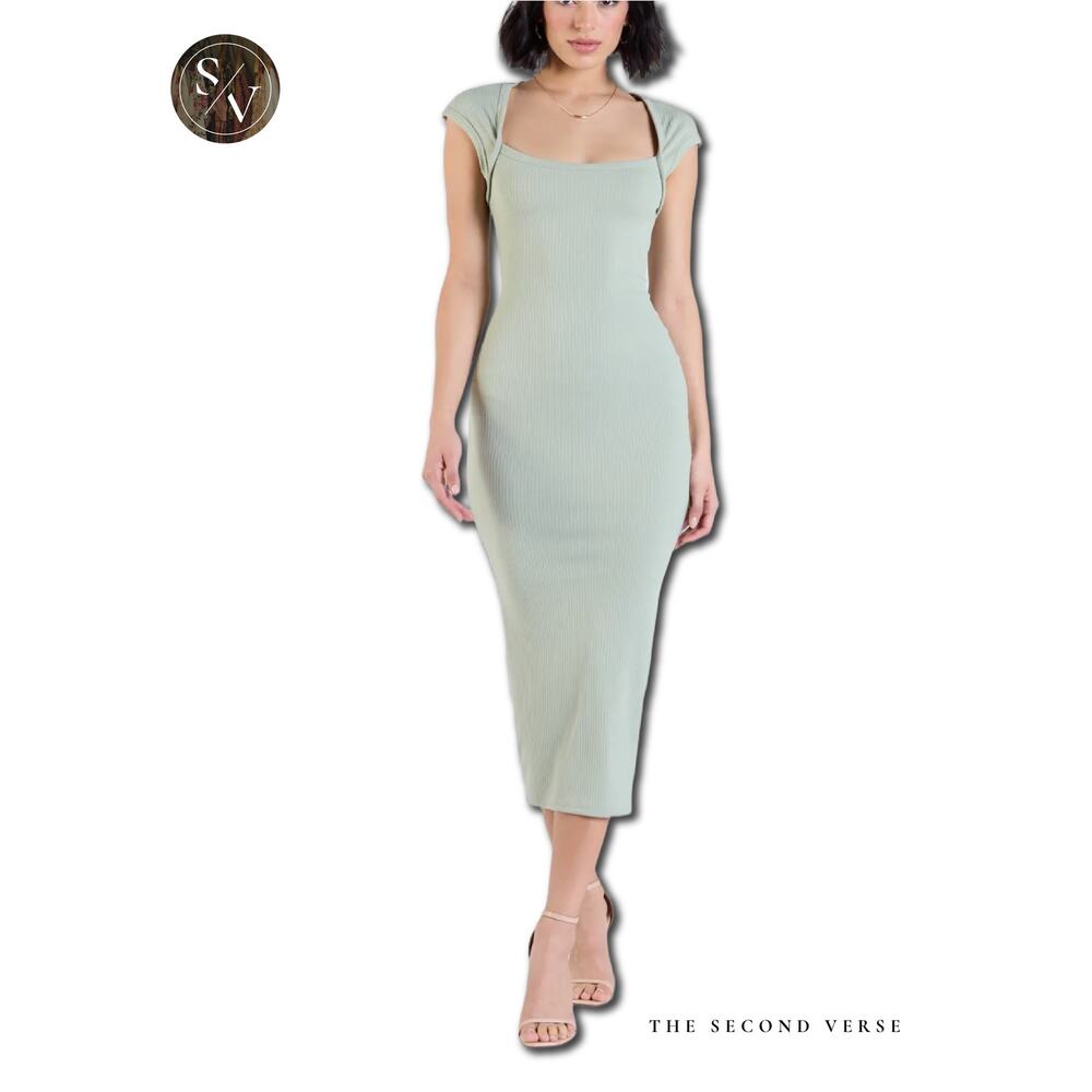 Windsor NWT Cute Ease Cap Sleeve Cutout Open Back Midi Dress‎ Mint Green Large